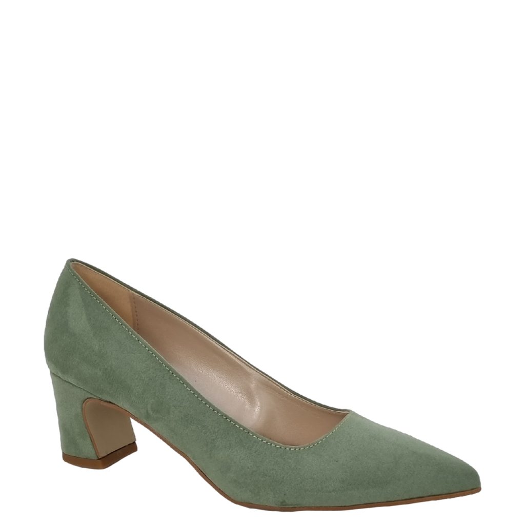 Décolleté camoscio verde con tacco a rocchetto