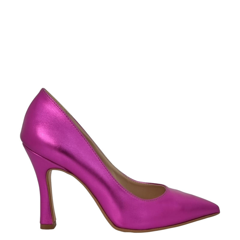 Décolleté laminato fuxia con tacco alto