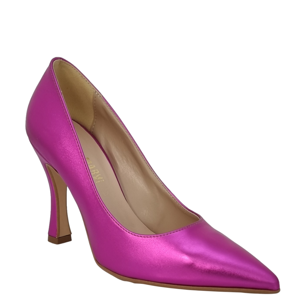 Décolleté laminato fuxia con tacco alto