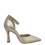 Décolleté con cinturino laminato oro tacco alto