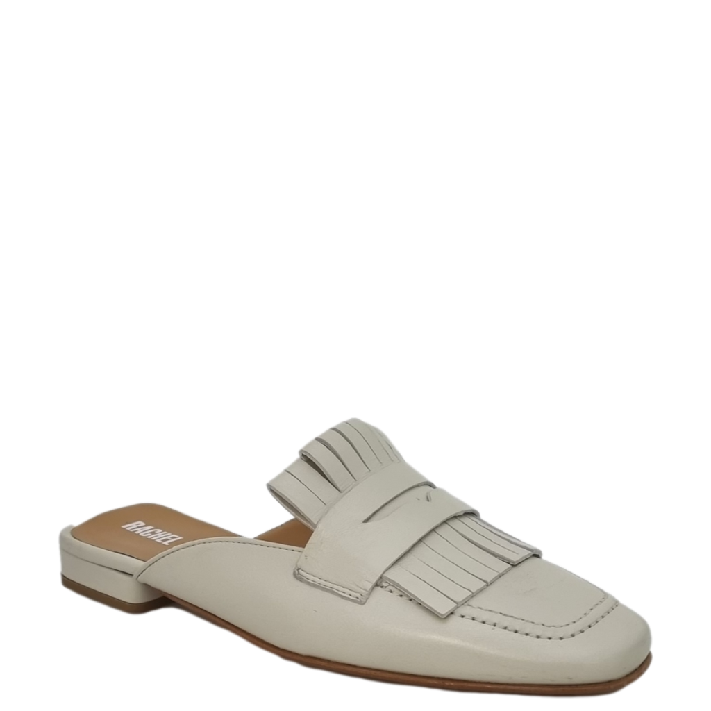 Mules panna a punta quadrata con frange