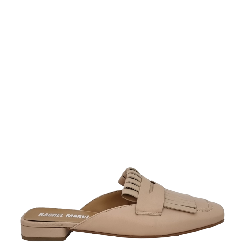 Mules nude a punta quadrata con frange
