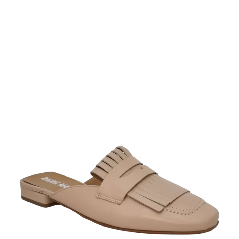 Mules nude a punta quadrata con frange