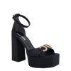 Sandali punta quadrata con tacco e plateau alti in raso nero