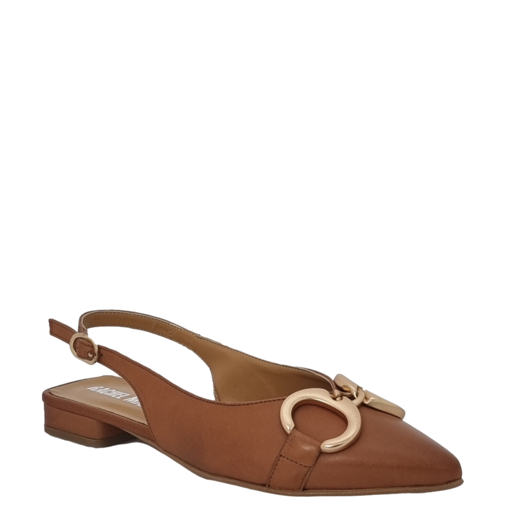 Ballerine in pelle cuoio a punta con accessorio oro