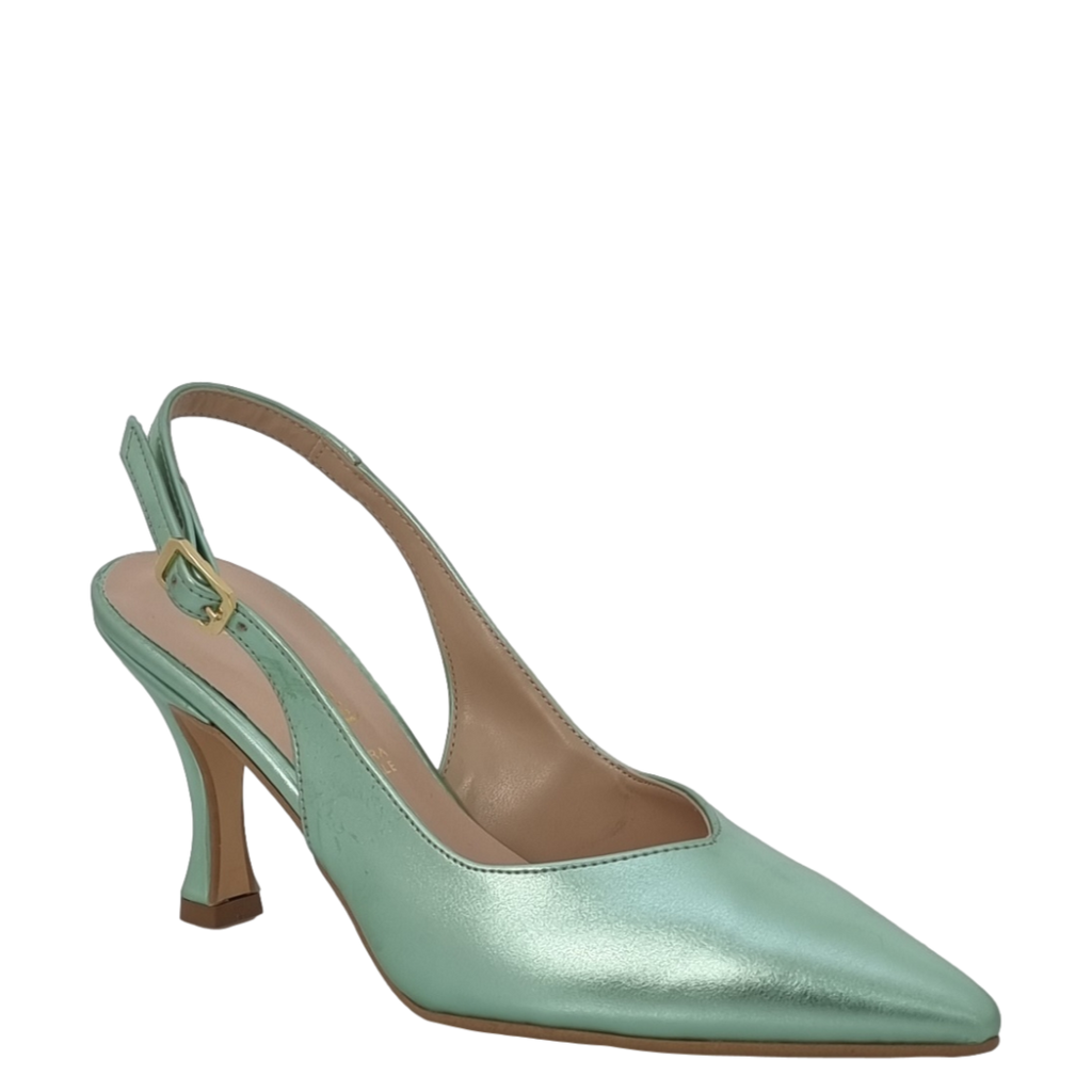 Décolleté chanel laminato verde con tacco medio