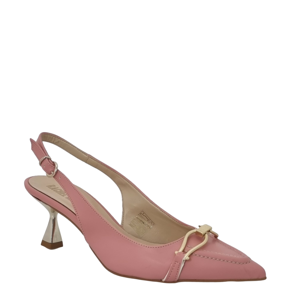 Décolleté chanel rosa con tacco particolare oro e accessorio