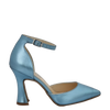 Décolleté punta e tallone in laminato celeste con tacco a rocchetto