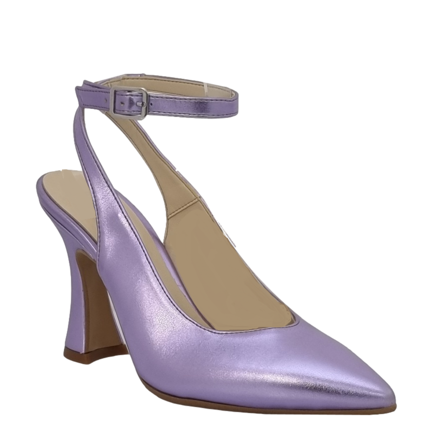 Décolleté chanel laminato glicine con tacco a rocchetto