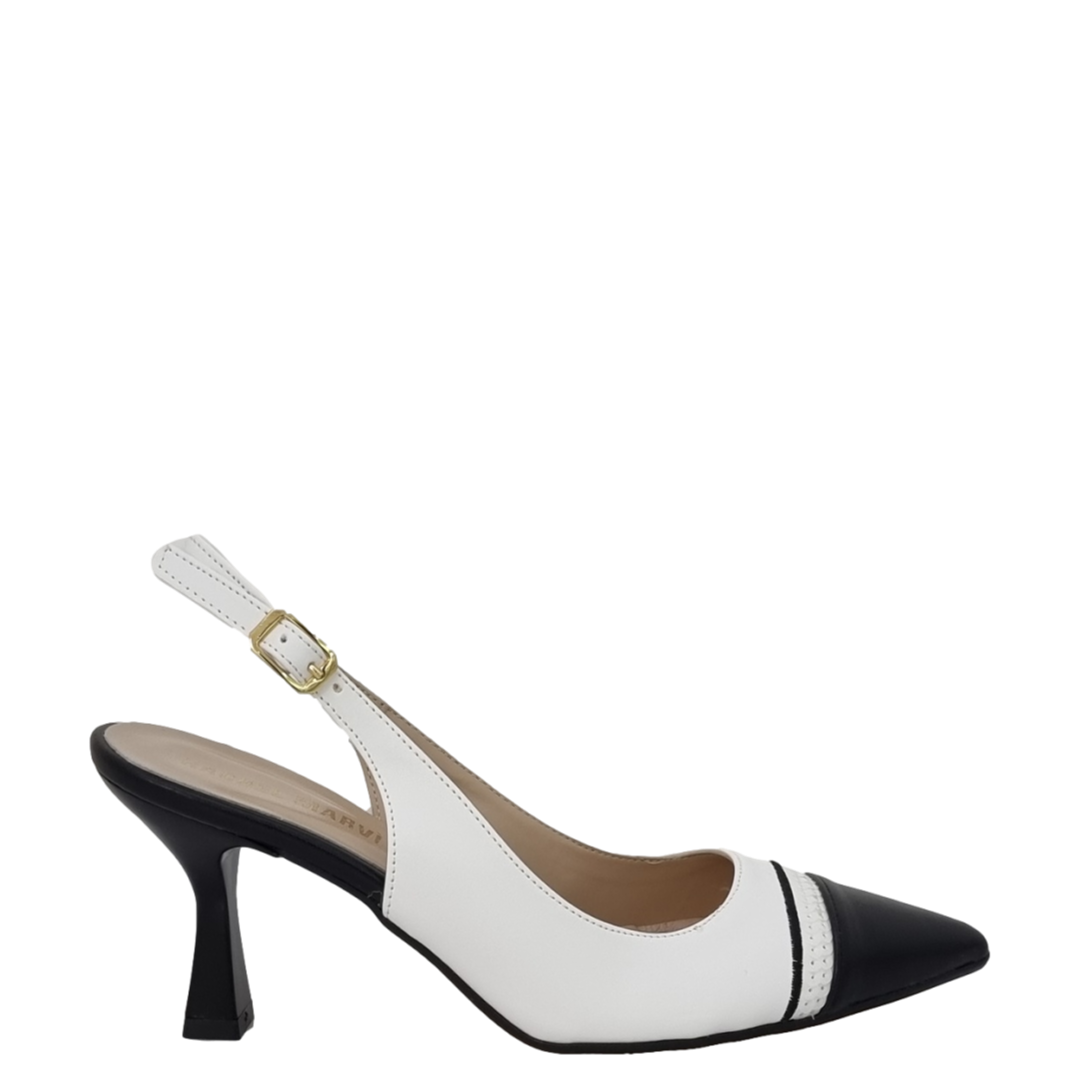 Decollete chanel bicolore con tacco laccato