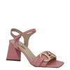 Sandali rosa accessorio oro con tacco a piramide