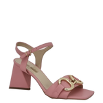 Sandali rosa accessorio oro con tacco a piramide