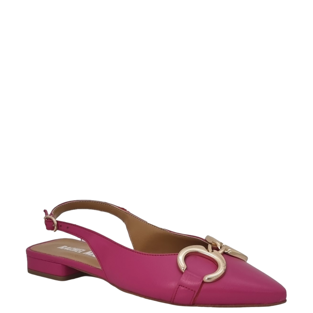 Ballerine in pelle fuxia a punta con accessorio oro