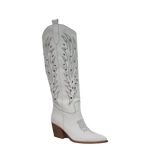 Stivali texani con tacco laserati pelle bianco