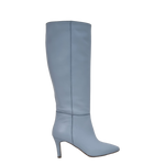 Stivale alto con tacco in pelle azzurro polvere
