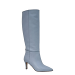 Stivale alto con tacco in pelle azzurro polvere