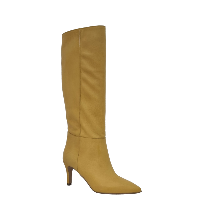 Stivale alto con tacco in pelle giallo