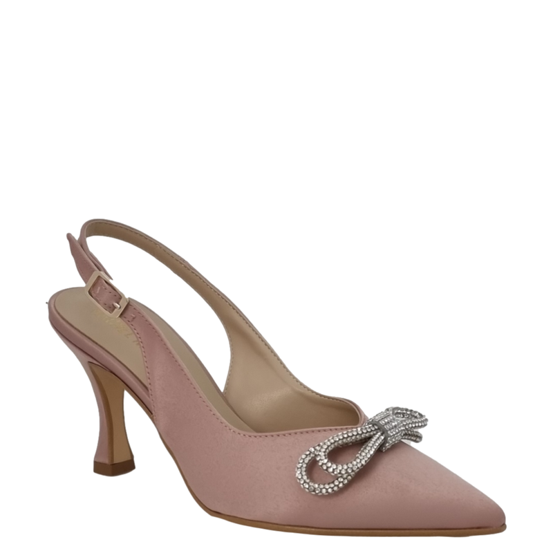 Décolleté chanel raso nude con fiocco strass