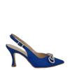 Décolleté chanel raso bluette con fiocco strass