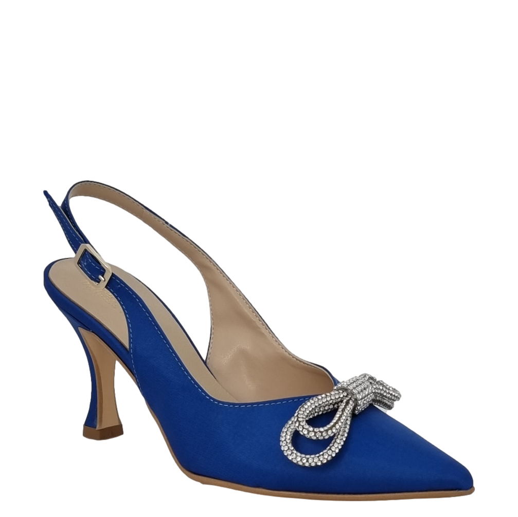 Décolleté chanel raso bluette con fiocco strass