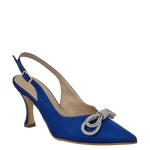 Décolleté chanel raso bluette con fiocco strass