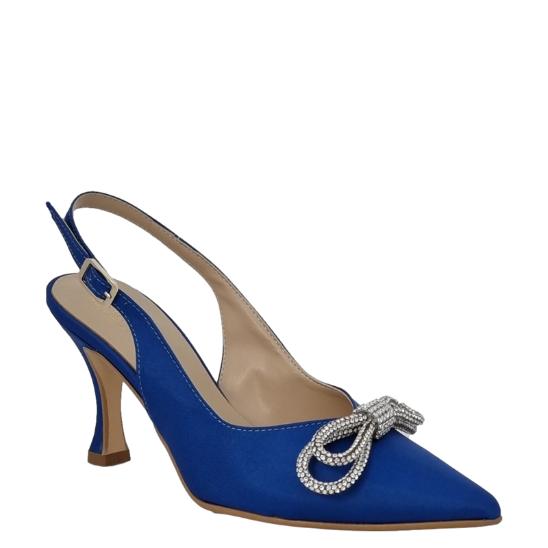 Décolleté chanel raso bluette con fiocco strass
