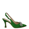 Décolleté chanel raso verde con fiocco strass