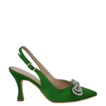 Décolleté chanel raso verde con fiocco strass