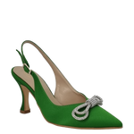 Décolleté chanel raso verde con fiocco strass