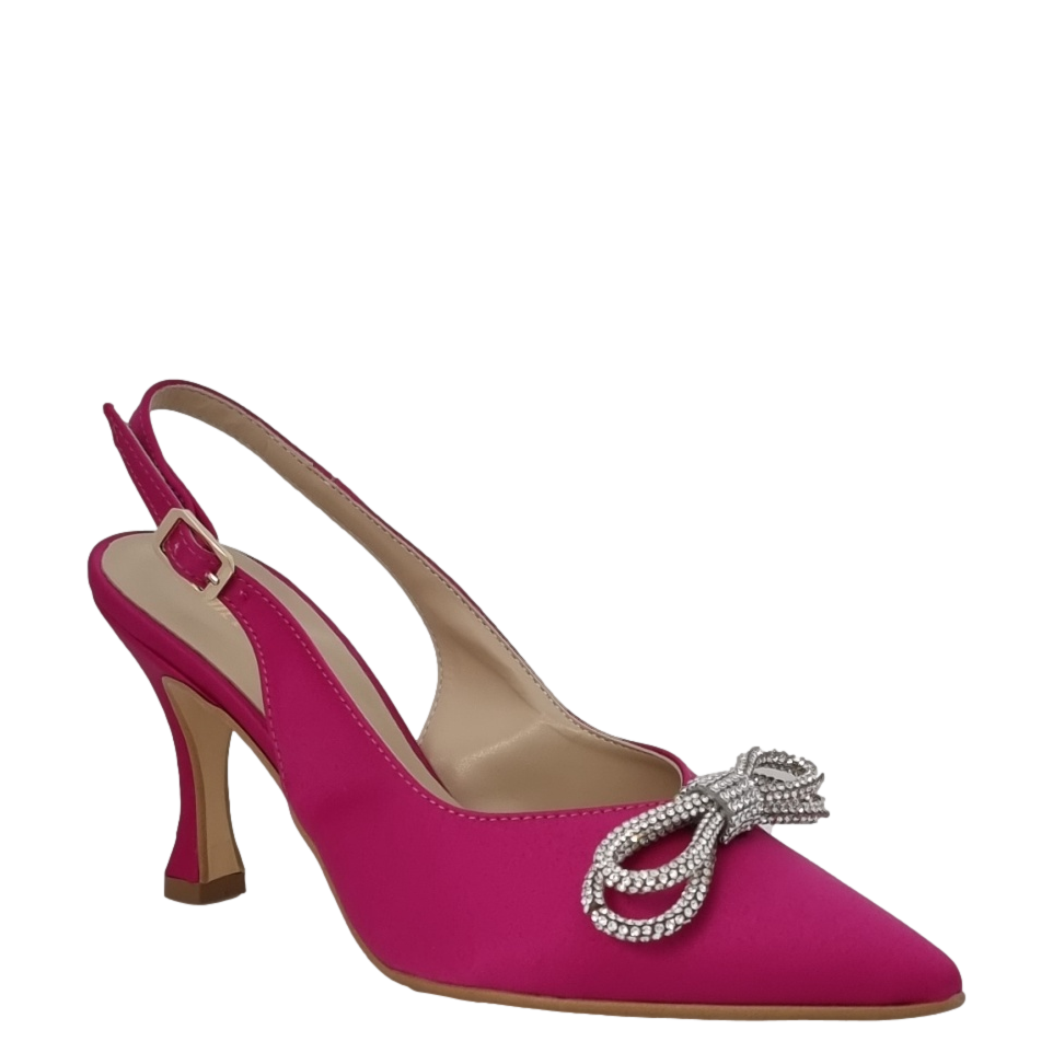 Décolleté chanel raso fuxia con fiocco strass