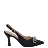 Décolleté chanel raso nero con fiocco strass