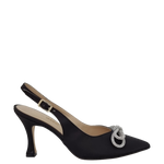 Décolleté chanel raso nero con fiocco strass
