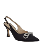 Décolleté chanel raso nero con fiocco strass