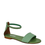 Sandali bassi pelle verde con cinturino strass alla caviglia