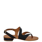 Sandali infradito con tacco basso in pelle nero