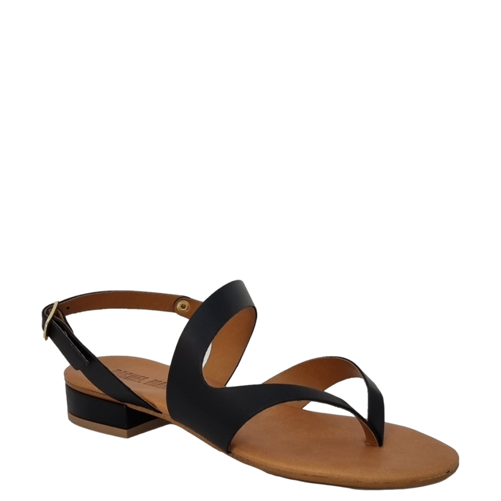 Sandali infradito con tacco basso in pelle nero