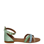 Sandali bassi pelle multicolor con cinturino alla caviglia