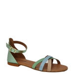 Sandali bassi pelle multicolor con cinturino alla caviglia