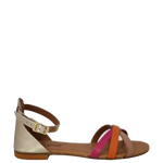 Sandali bassi pelle multicolor con cinturino alla caviglia