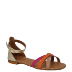 Sandali bassi pelle multicolor con cinturino alla caviglia