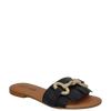 Ciabattine con frange e accessorio oro in pelle nero