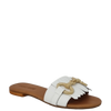 Ciabattine con frange e accessorio oro in pelle bianco
