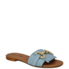 Ciabattine con frange e accessorio oro in pelle celeste