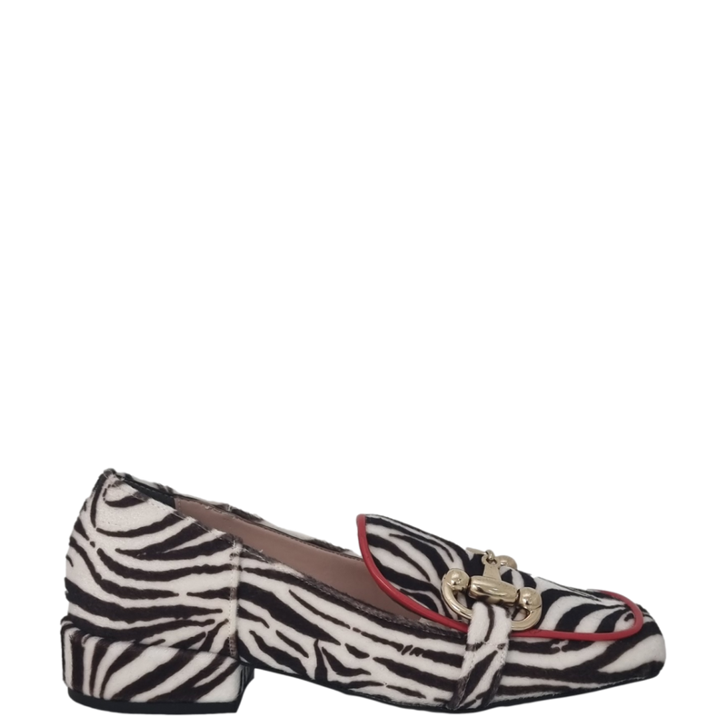 Mocassini animalier punta quadrata e accessorio oro F/W