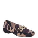 Mocassini animalier punta quadrata e accessorio oro F/W