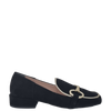 Mocassini punta quadrata camoscio nero e accessorio oro F/W