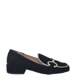 Mocassini punta quadrata camoscio nero e accessorio oro F/W