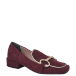 Mocassini punta quadrata camoscio bordeaux e accessorio oro F/W