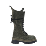 Anfibi alto con stringhe in camoscio verde suola alta F/W