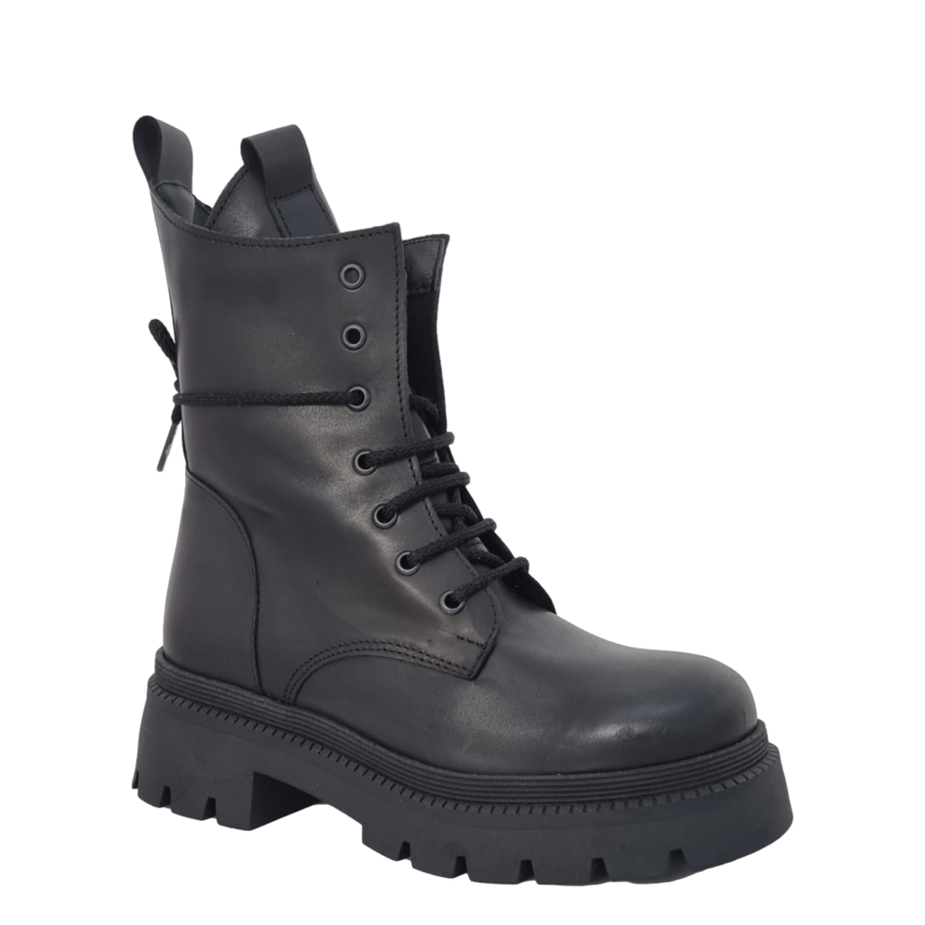 Anfibi con stringhe in pelle nero suola alta F W Rachelmarvi